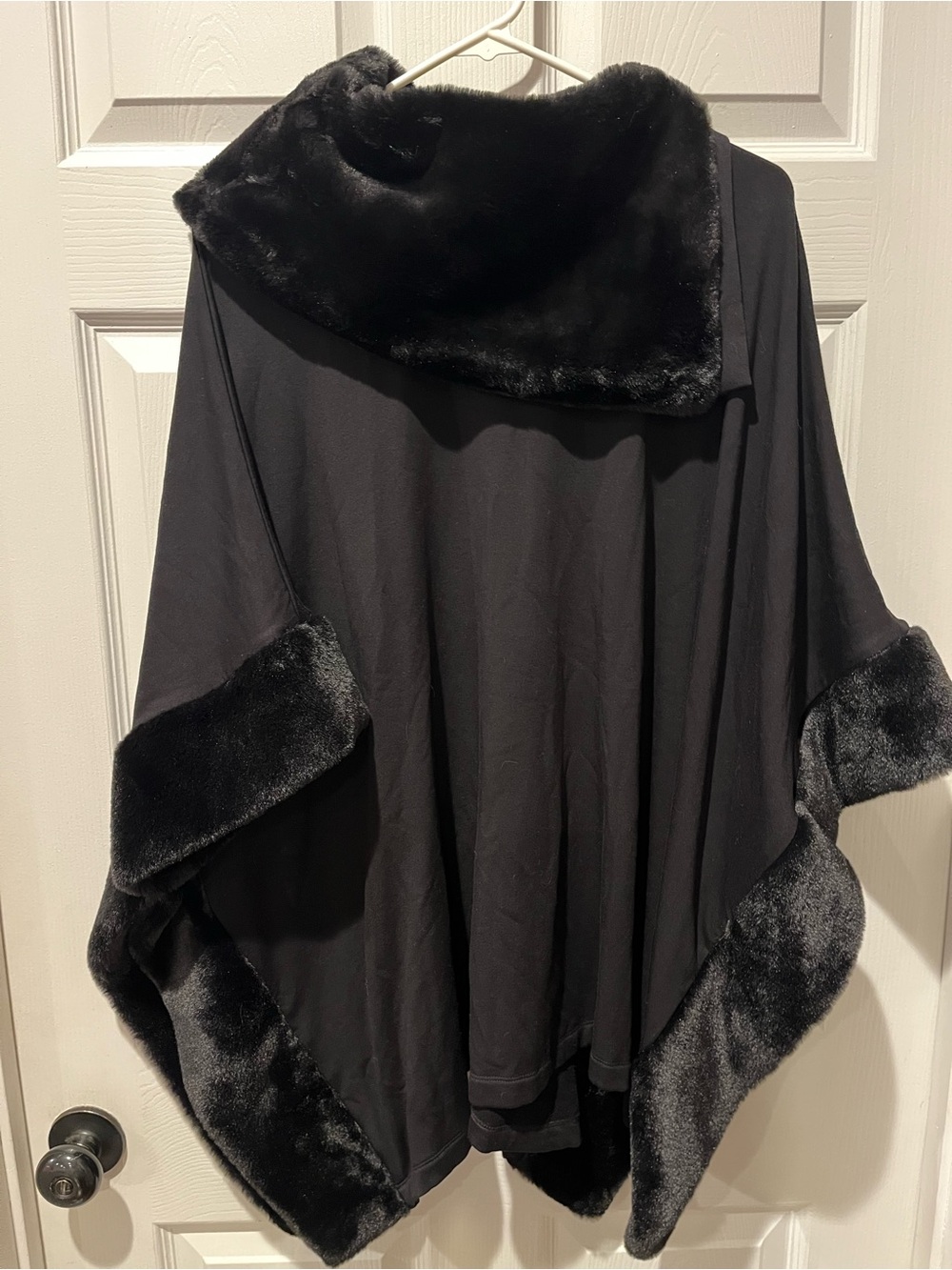 Saks Fifth Avenue Black Faux Fur Trim Cape Poncho